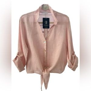 Nude pink linen shirt with front tie